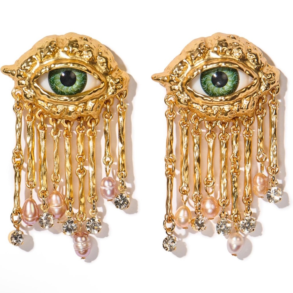 Pump Up The Gem 18k Gold Plated Evil Eye Earrings